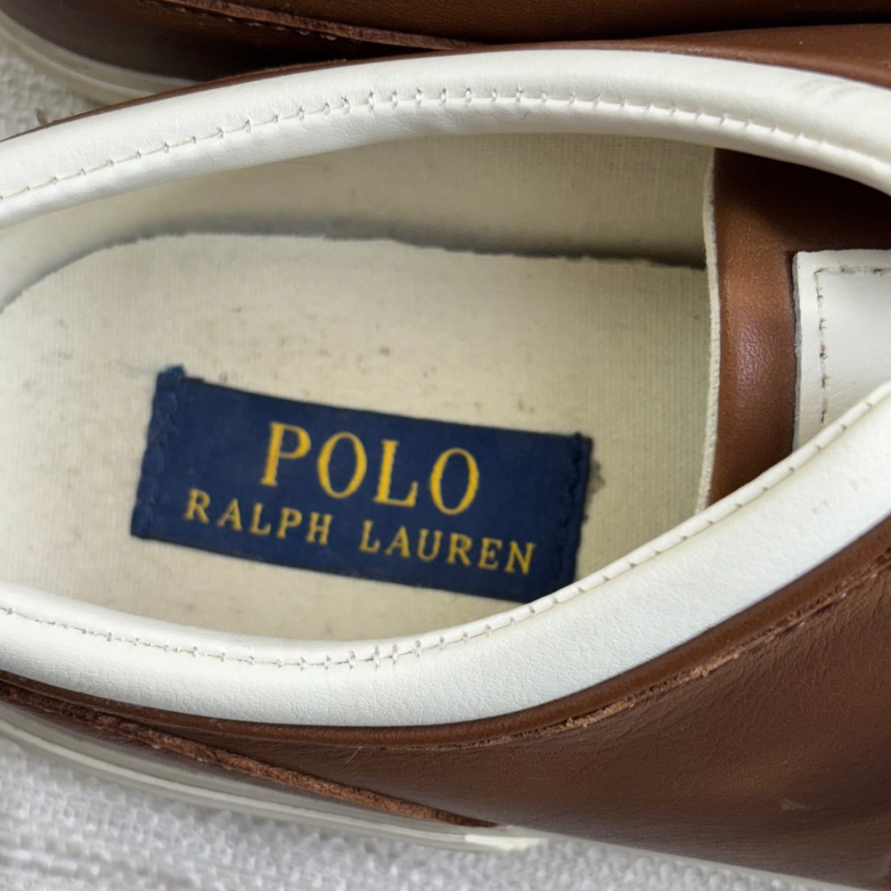 Polo Ralph Lauren Faxon Low‎ Brown Leather Sneakers Mens 8.5 D Preppy - Picture 2 of 10